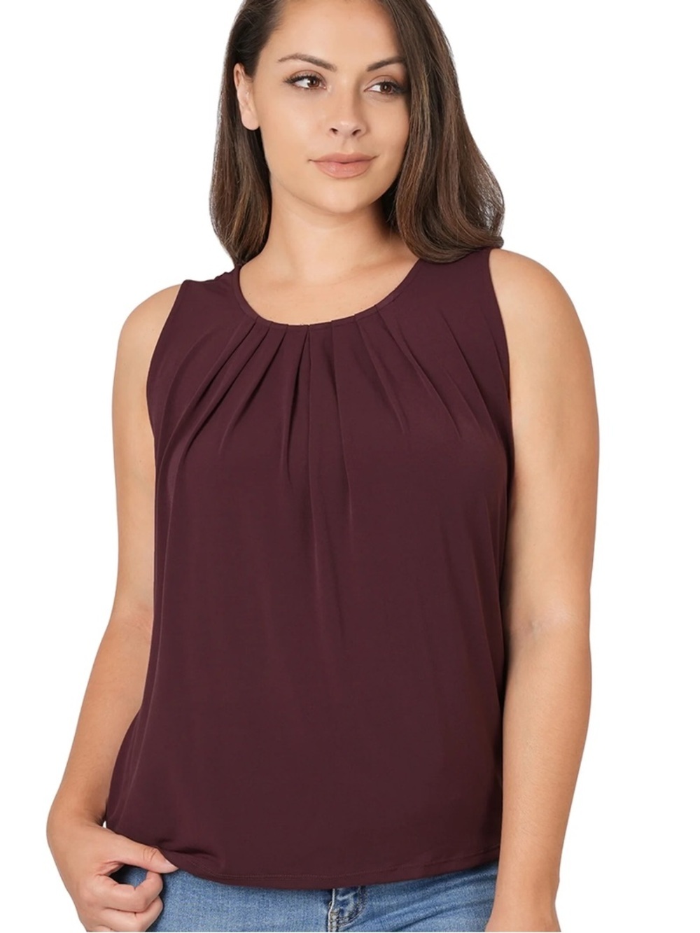 Zenana Women Plus Sz Round Neck Sleeveless Front Neck Pleated Blouse Sz 3X NWOT